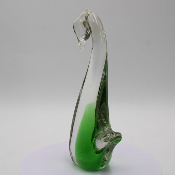 Murano Italy Hand Blown Glass Swan Paperweight Clear Green 6 Inch Tall - Picture 4 of 6